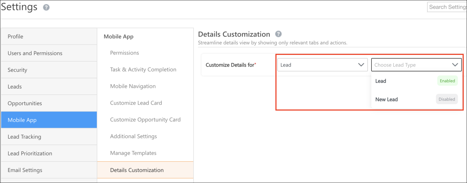 LeadSquared - Lead types in details customization