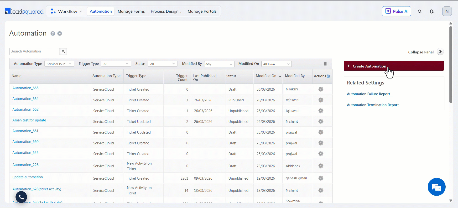 LeadSquared Service CRM Automations