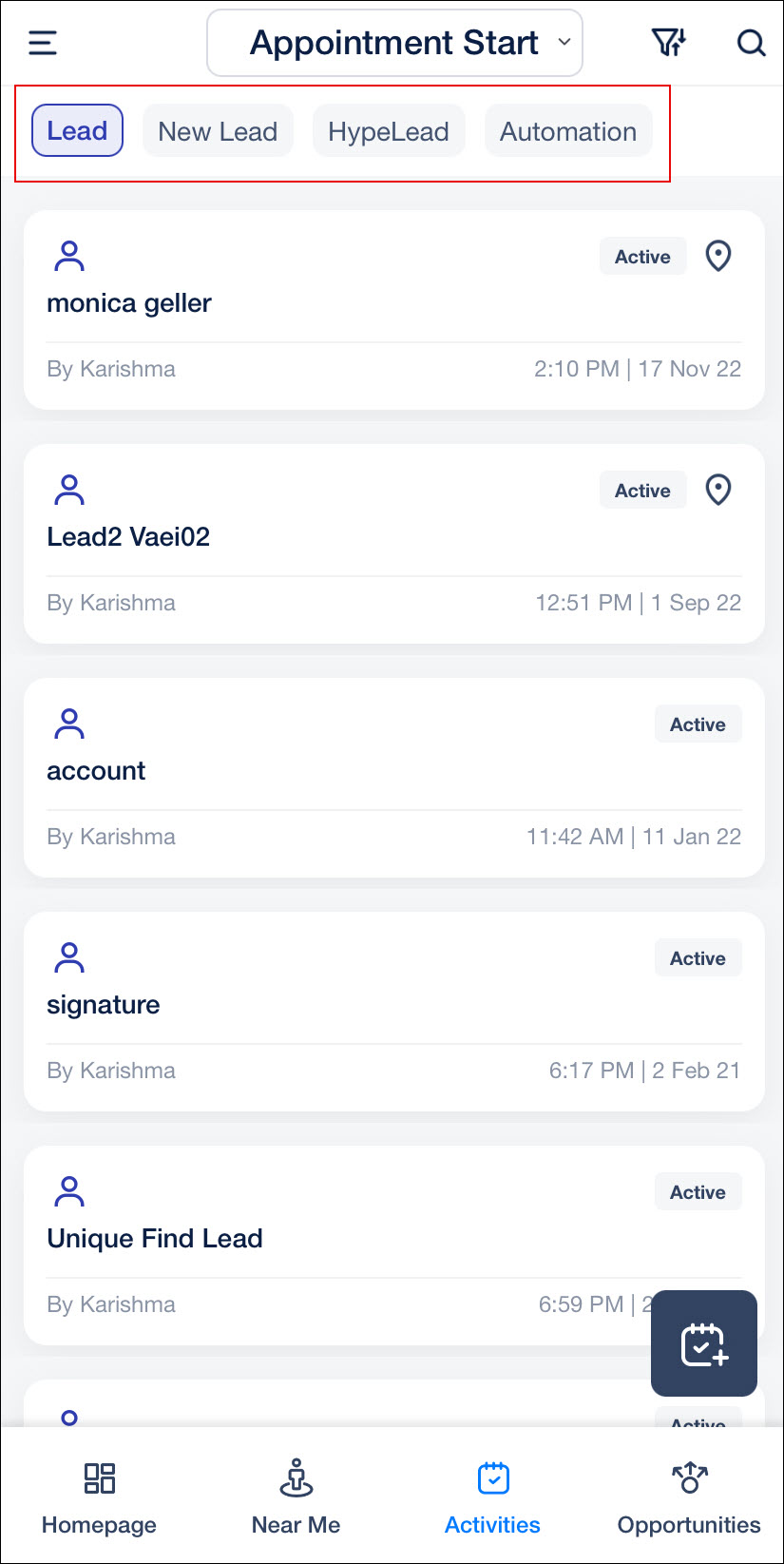 Leadsquared - Activity Lead Type