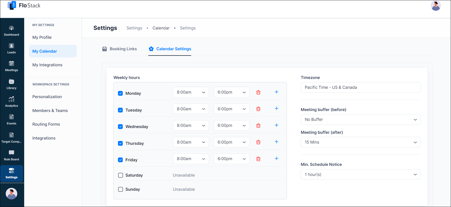 calendar settings