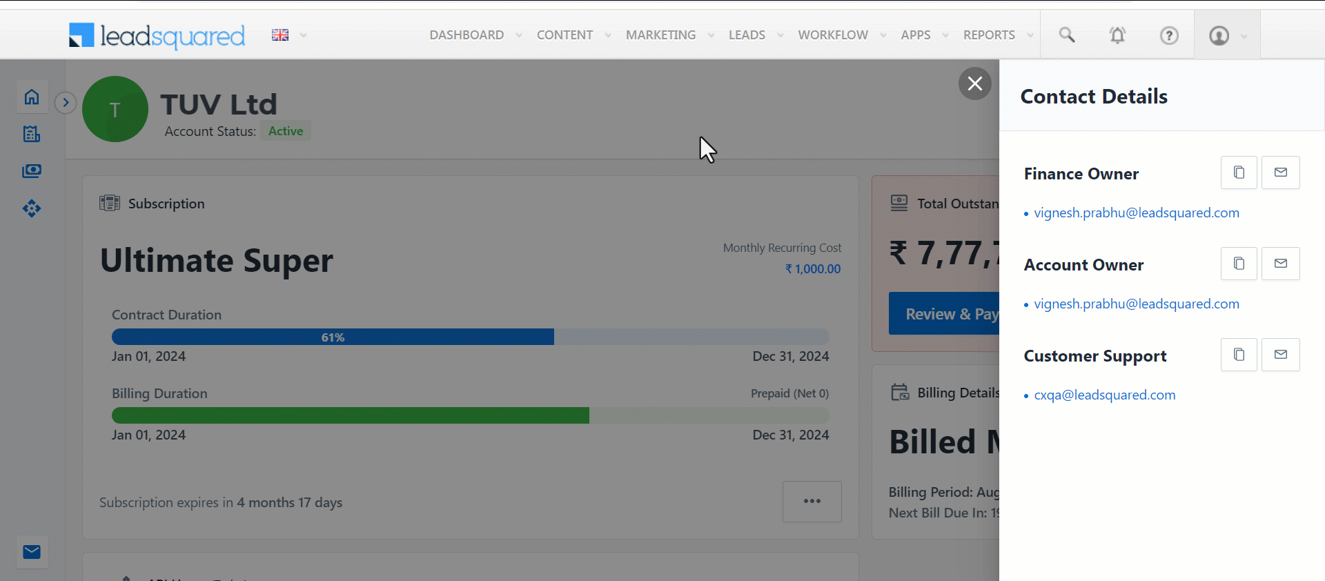 Leadsquared - Manage Subscription