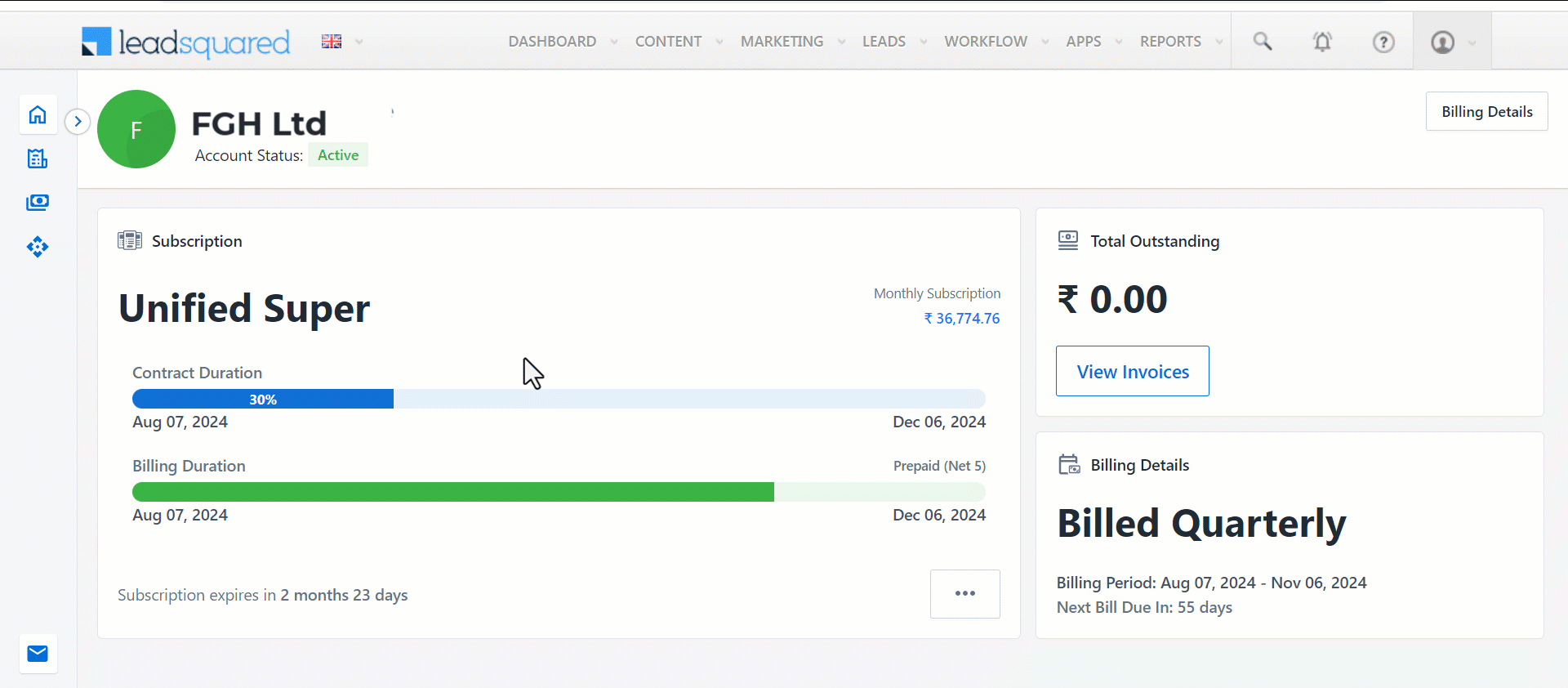Leadsquared - Manage Subscription
