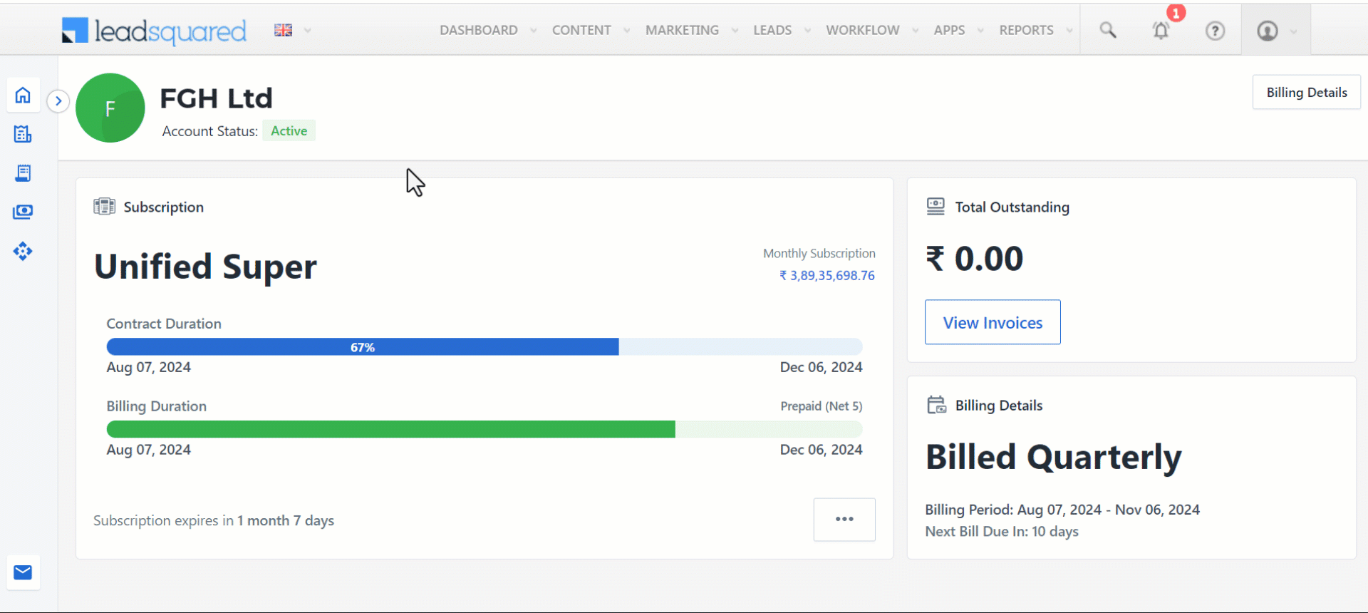 Leadsquared - Manage Subscription