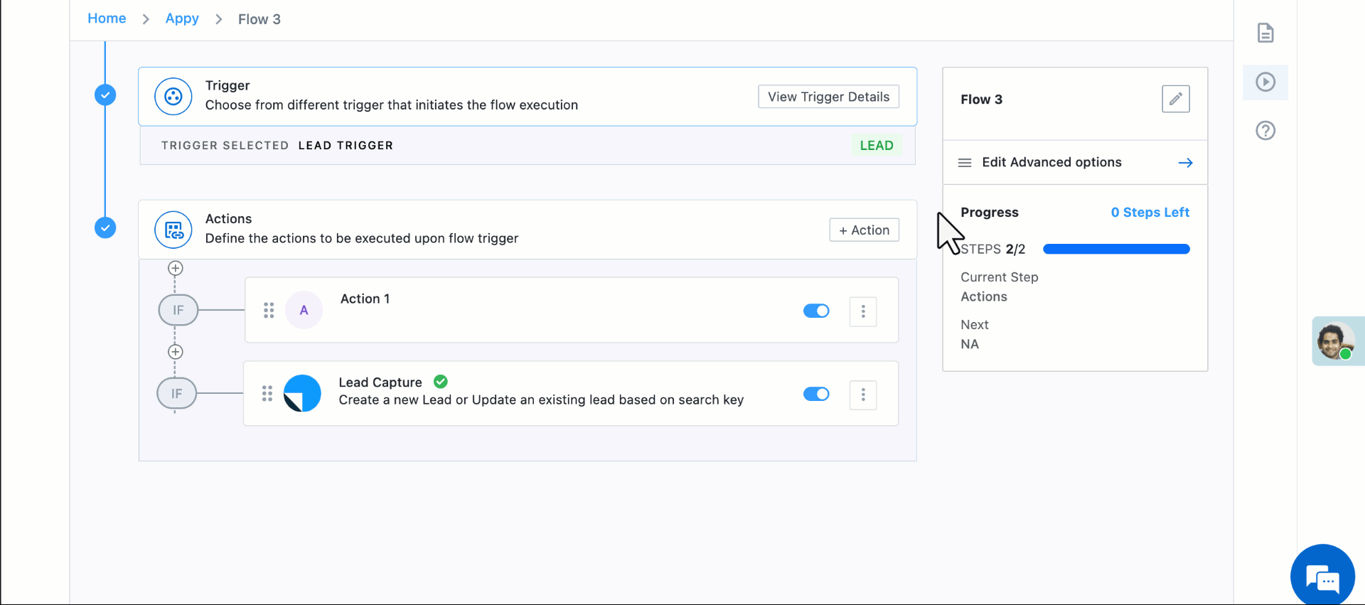 Actions Advanced Options
