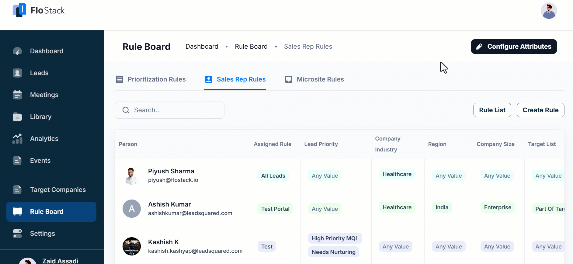 Sales rep rule creation