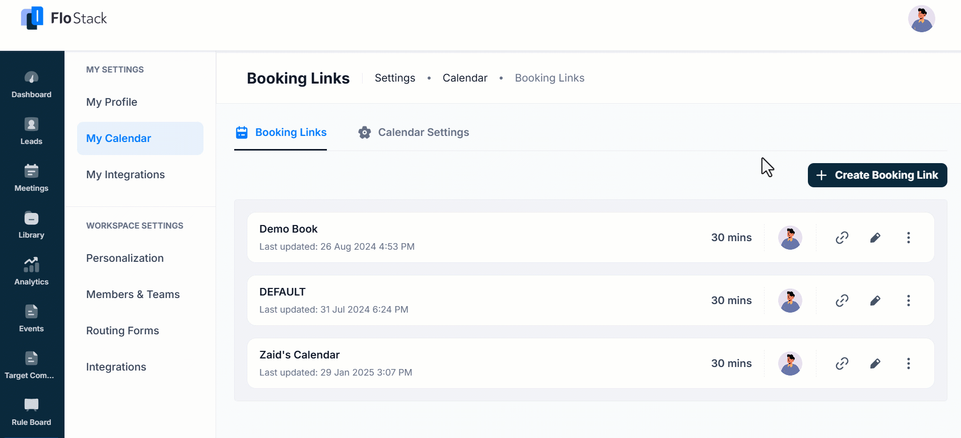 book a calendar time on flostack