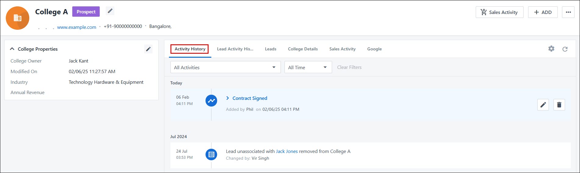 Leadsquared - Post Activities on Accounts
