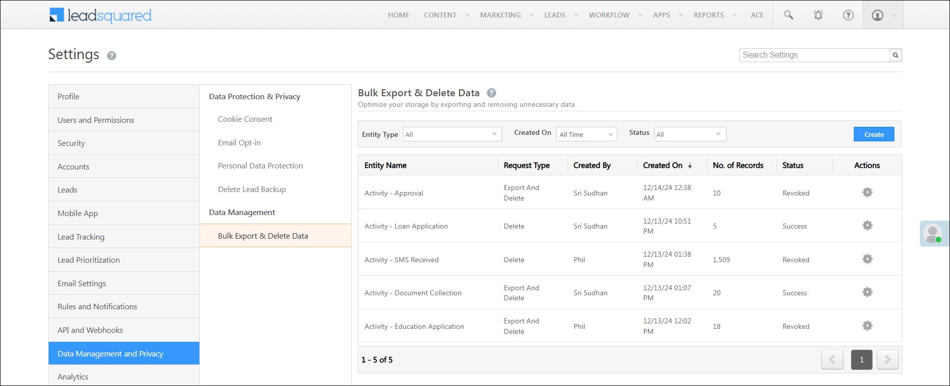 Leadsquared - Bulk Export & Delete Data