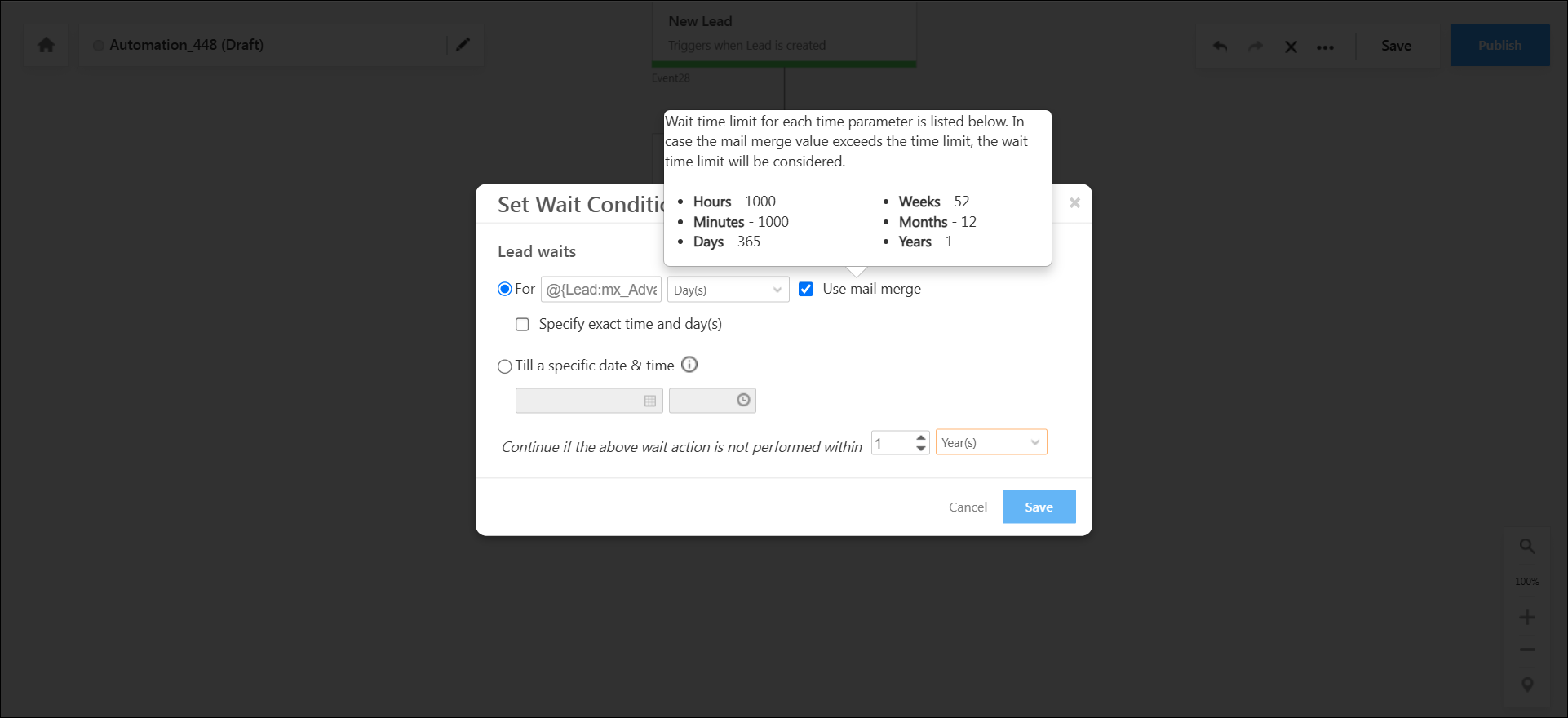 automation wait cards with mail merge