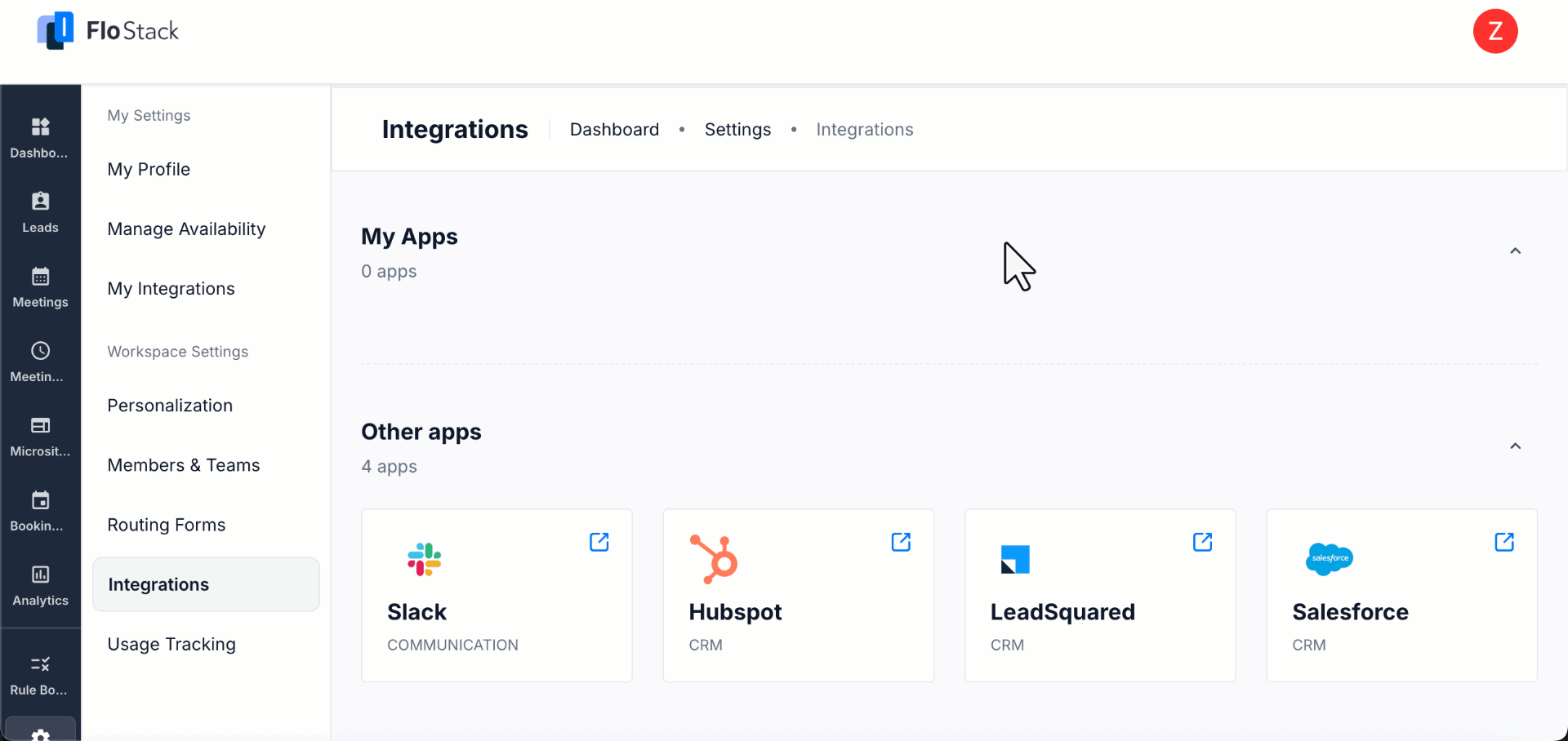 workspace settings integration