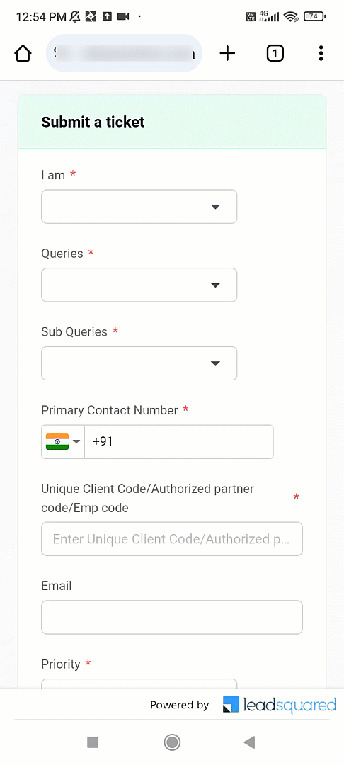 Mobile view on portals form service crm