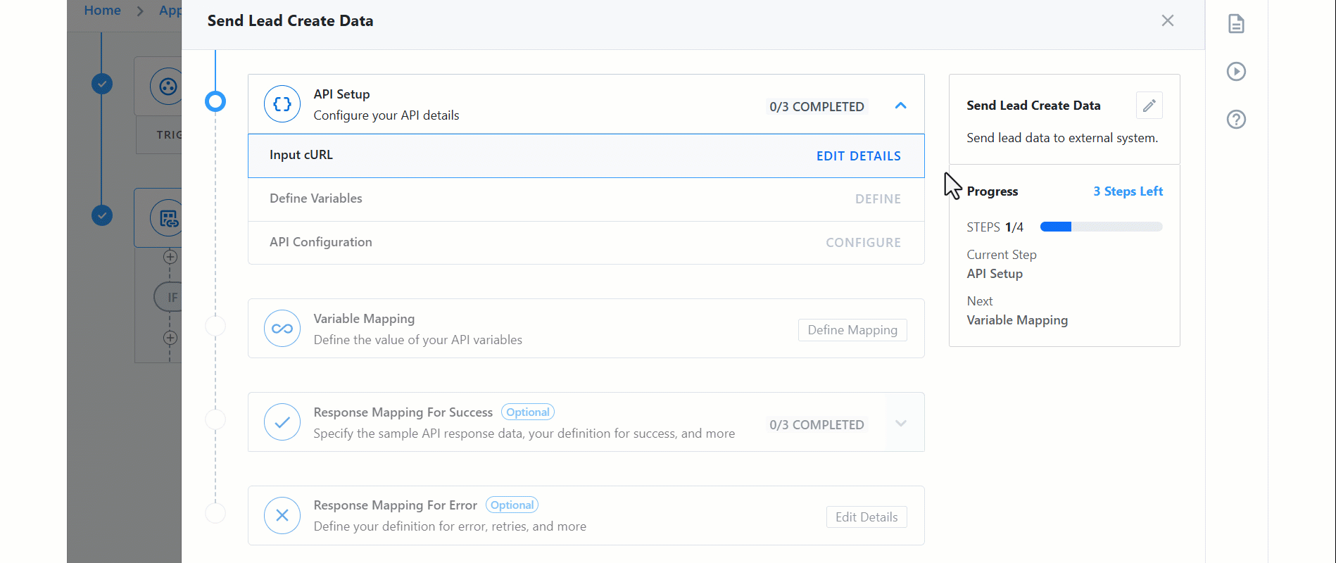 UDS create actions API setup