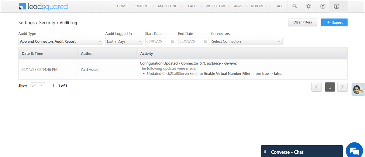 click2call audit log