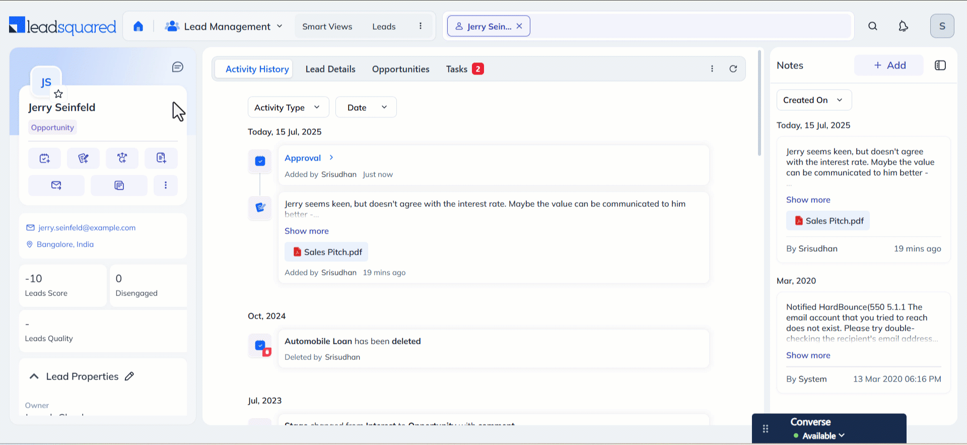 New Experience - Entity Details Page VCard Actions