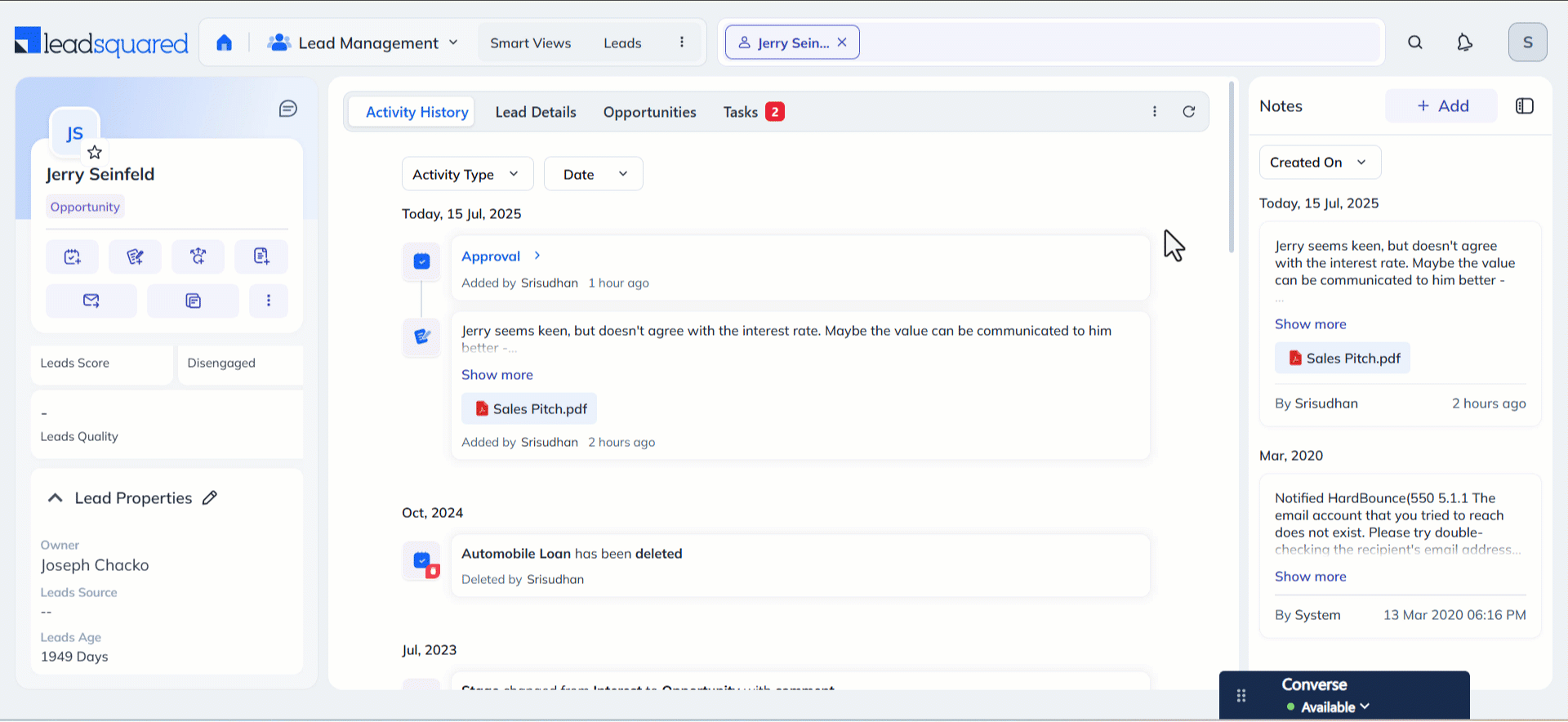Notes Panel on Entity Details Pages
