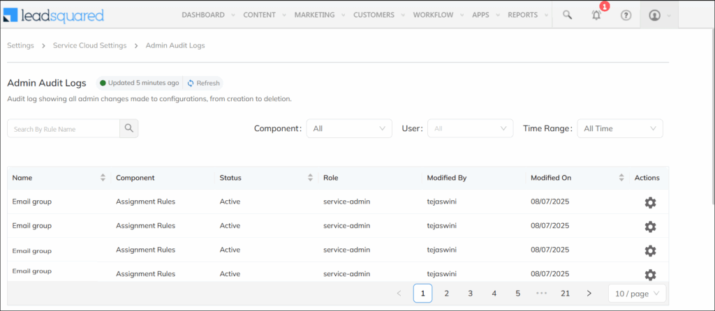 Admin Audit Logs - LeadSquared Help and Support