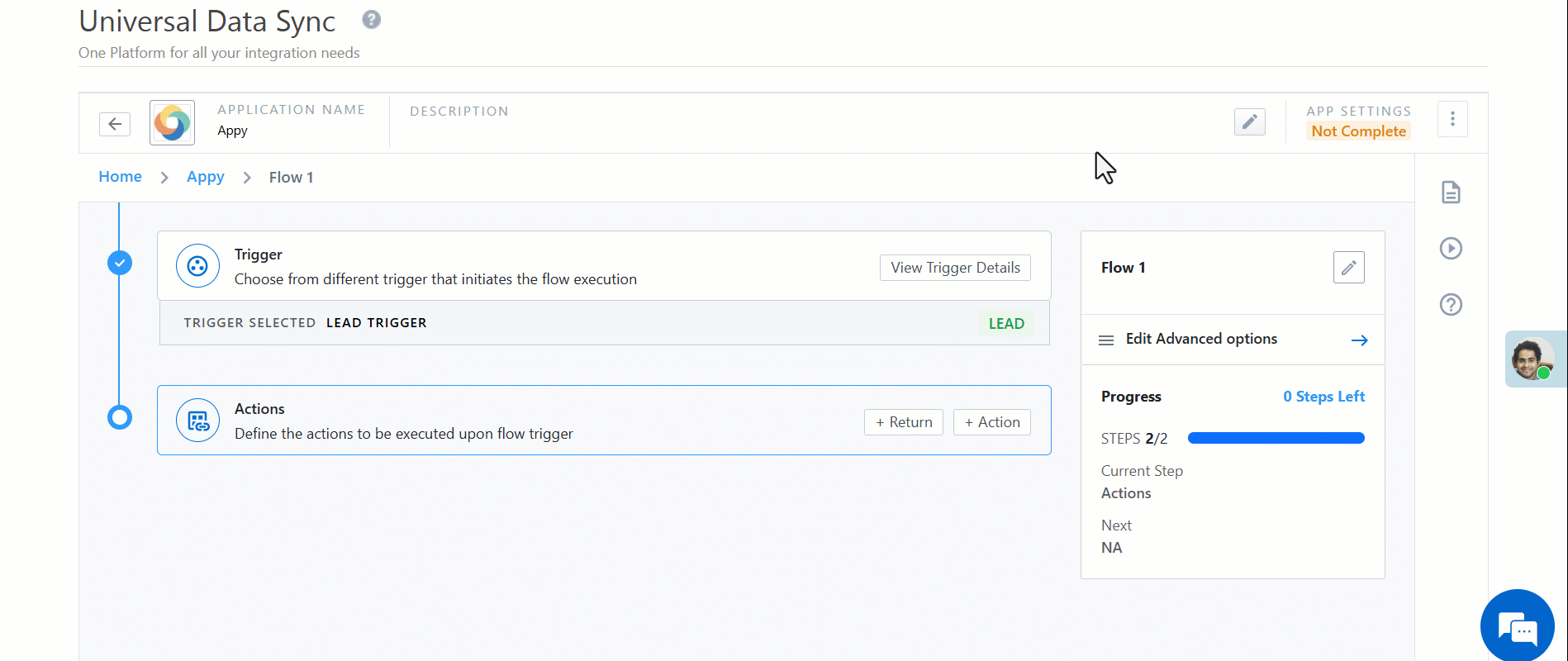 navigate to create a lead action on uds