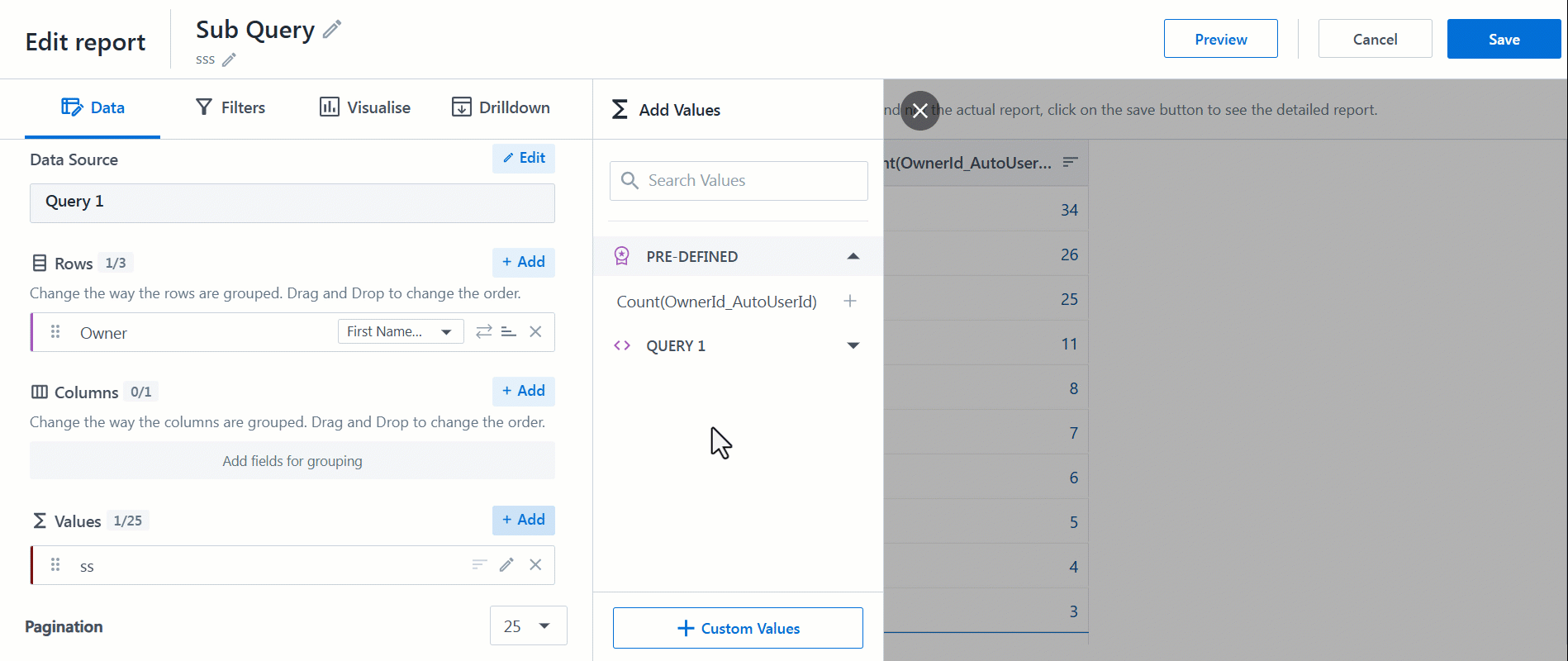 show activities for sub query join in expressions
