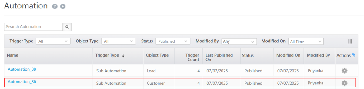 sub automation same object type link