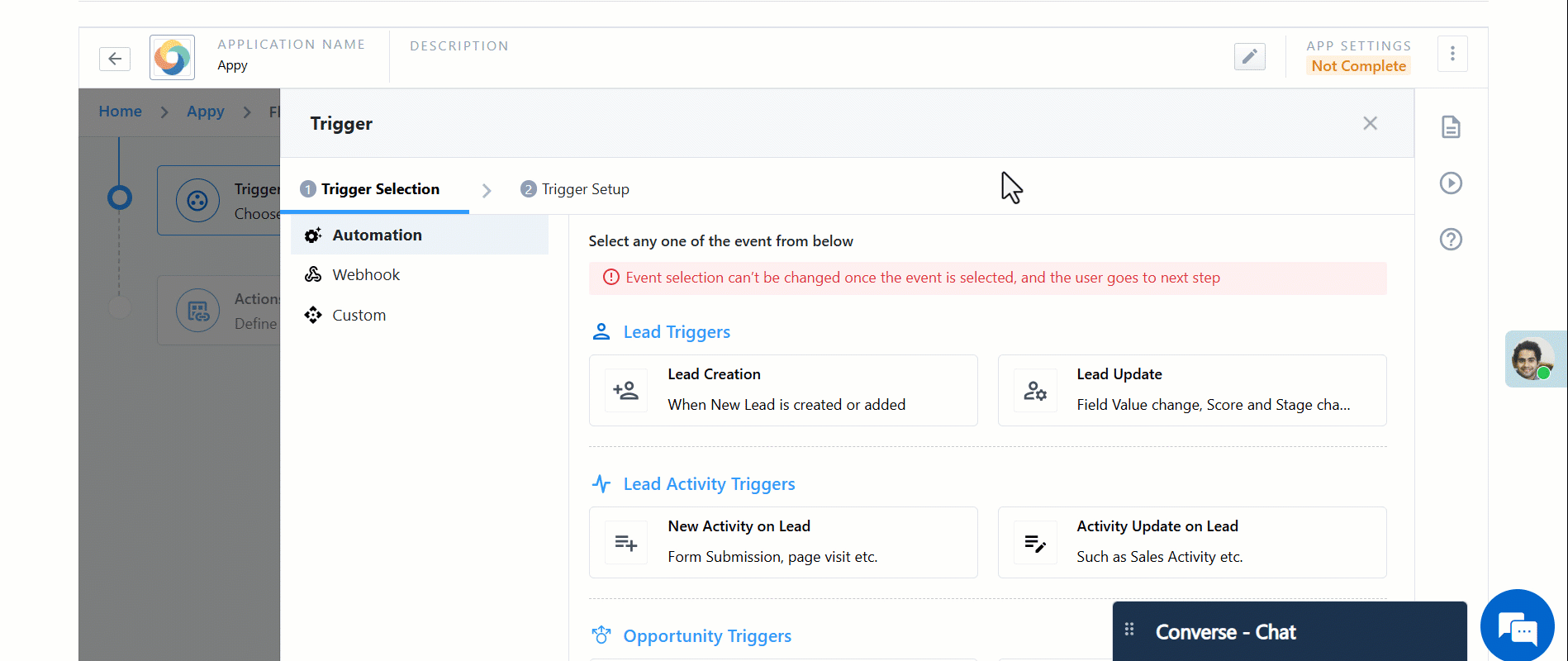 trigger selection through automation in UDS