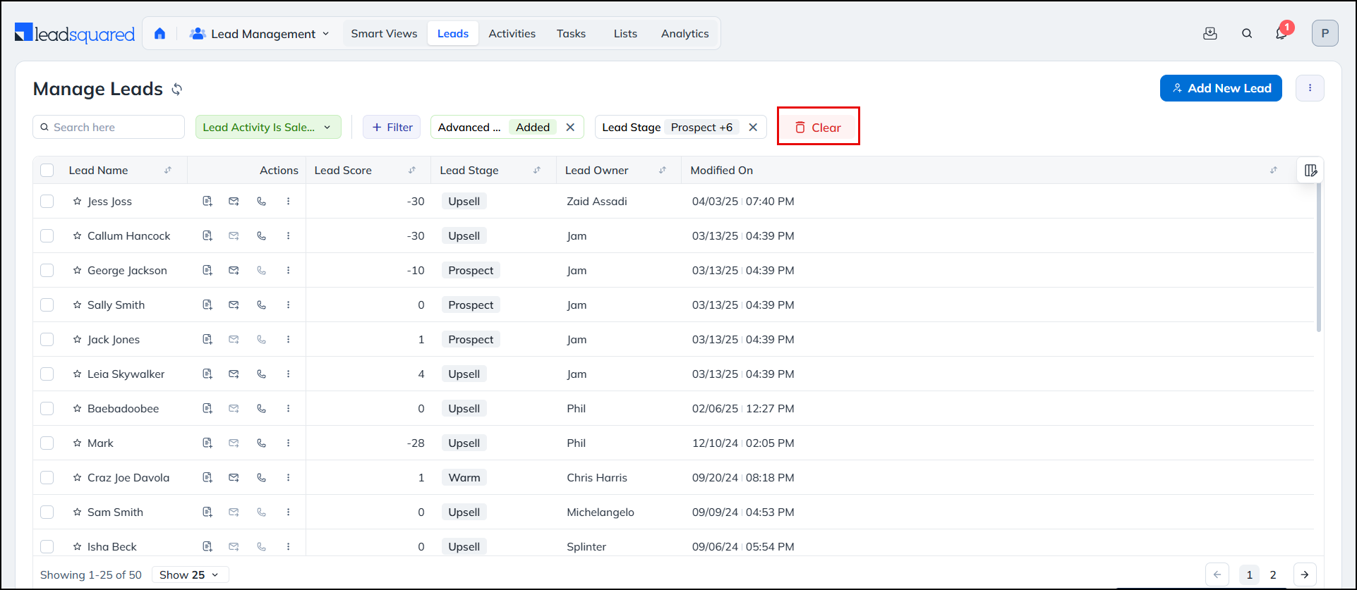 Leadsquared - Create Quick Filters