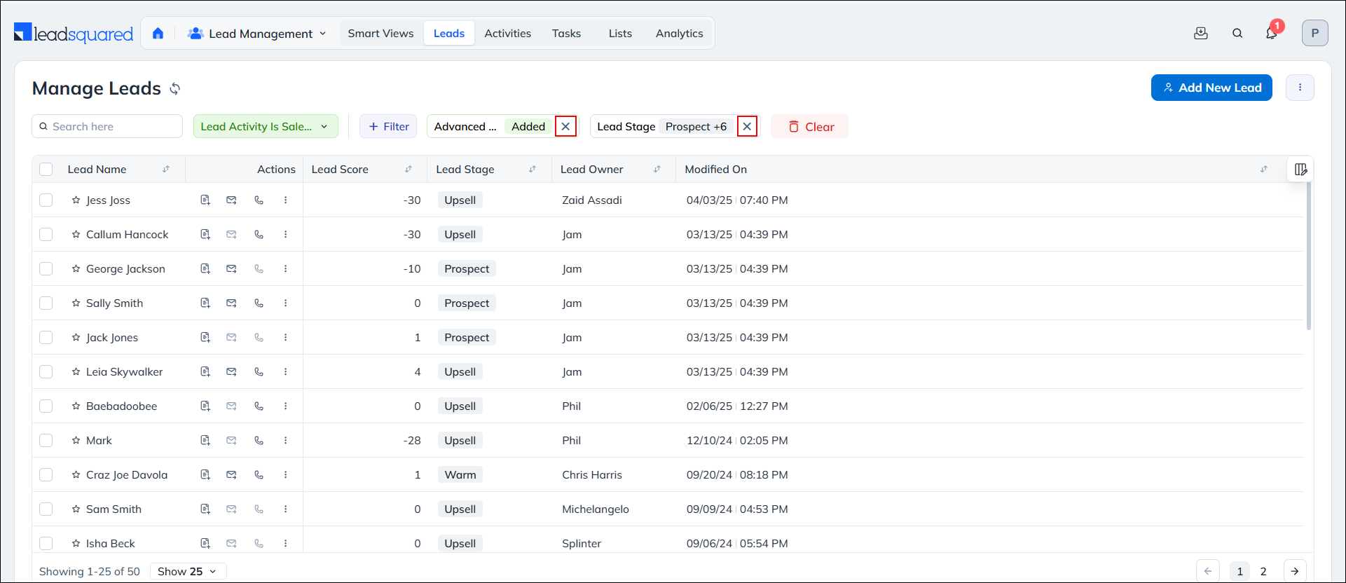 Leadsquared - Create Quick Filters