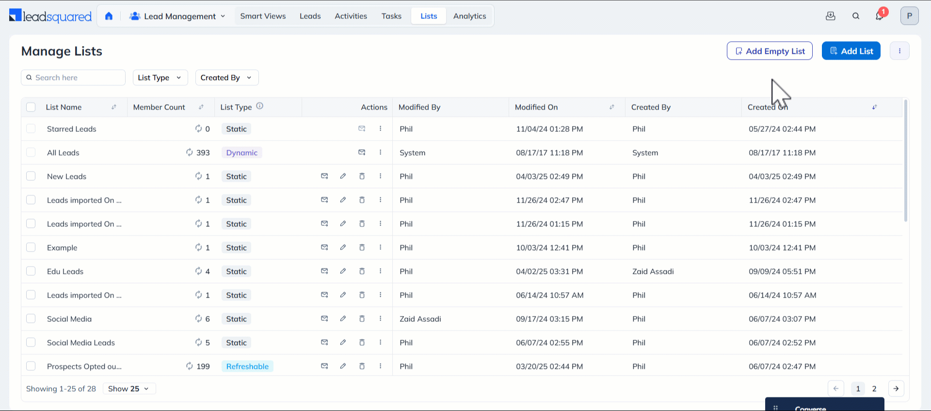 Leadsquared - List Management