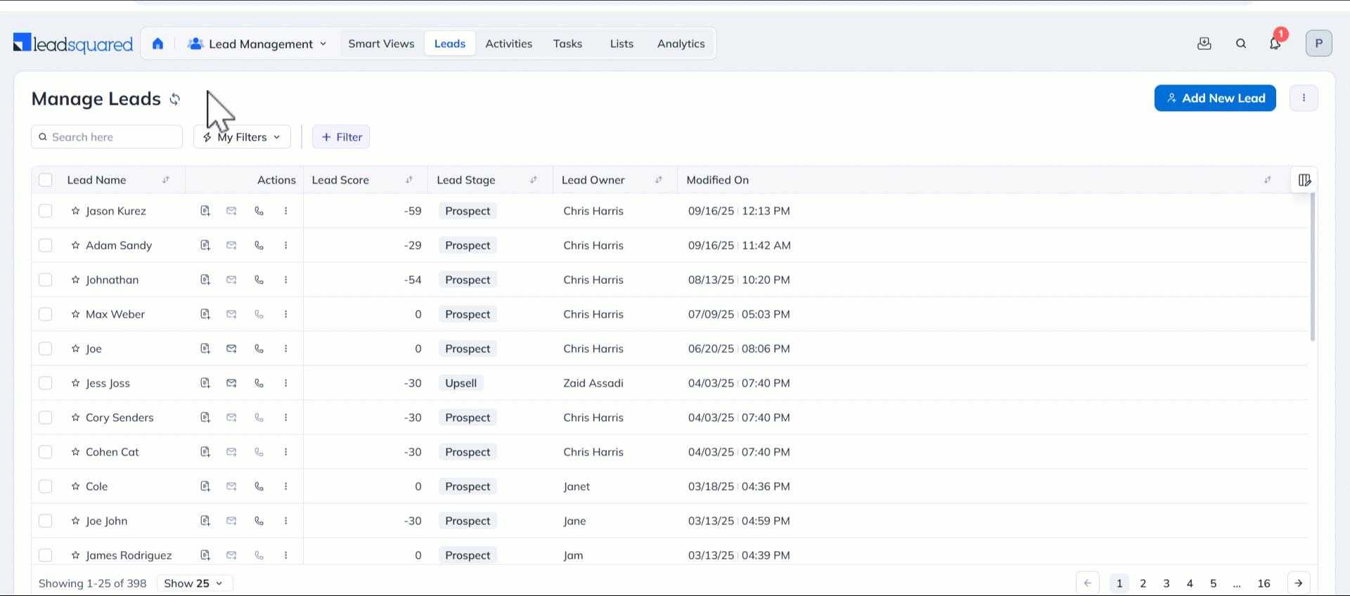 Leadsquared - Quick Filters