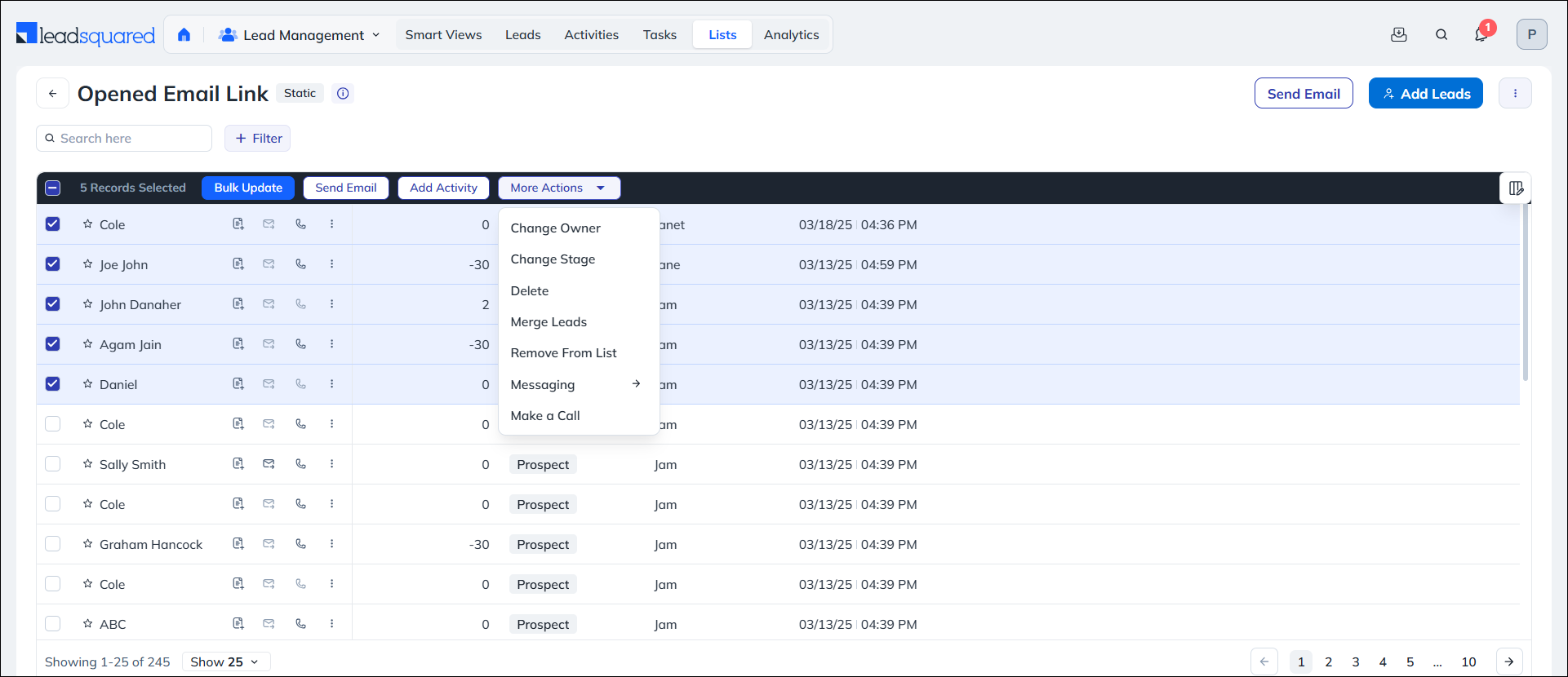 Leadsquared - List Management