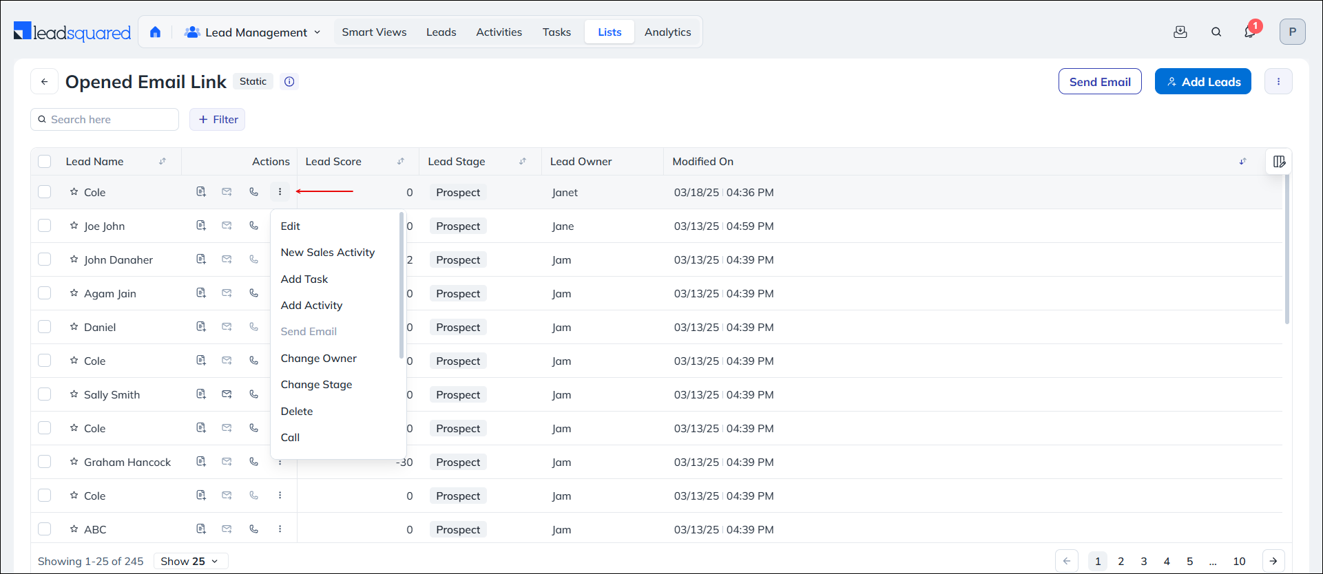 Leadsquared - List Management