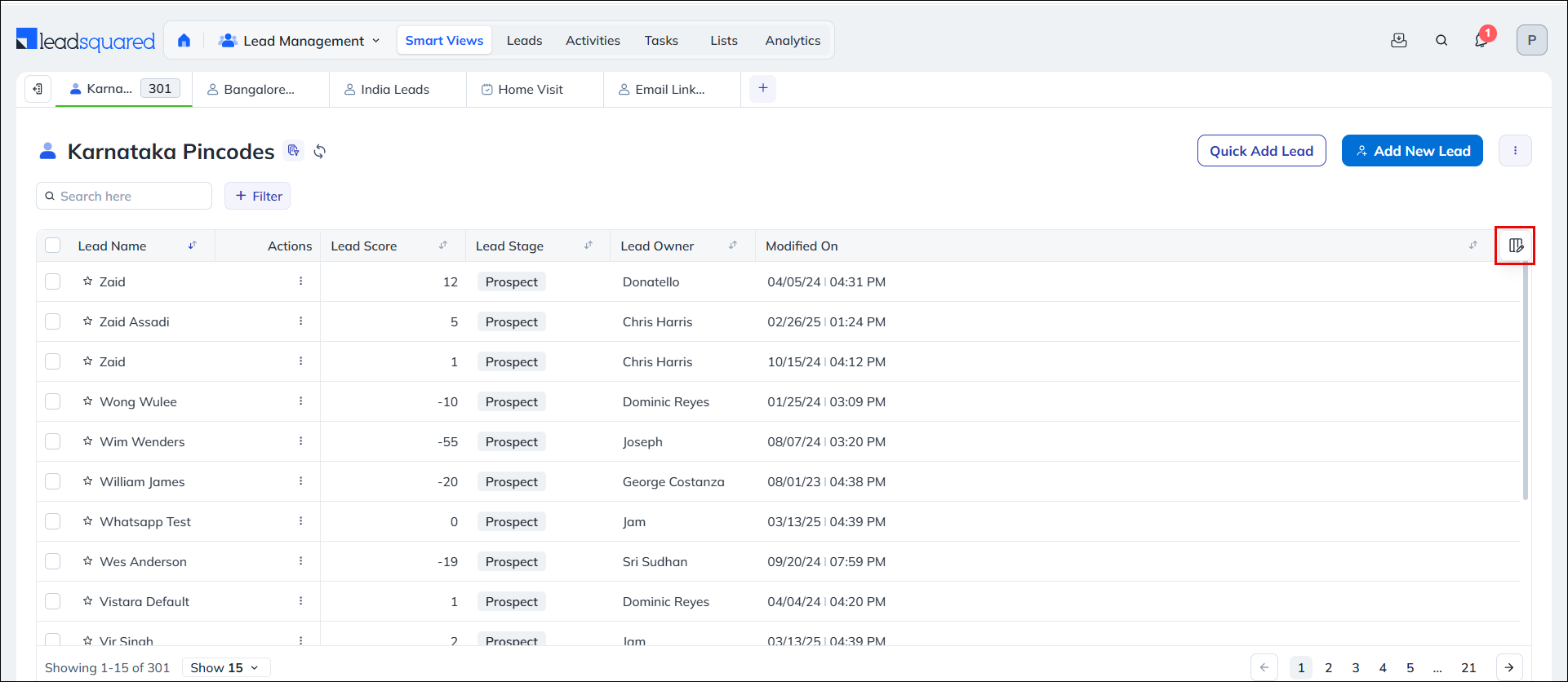 Leadsquared -Manage Columns