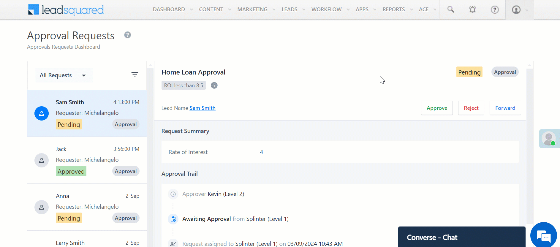 Approval request summary