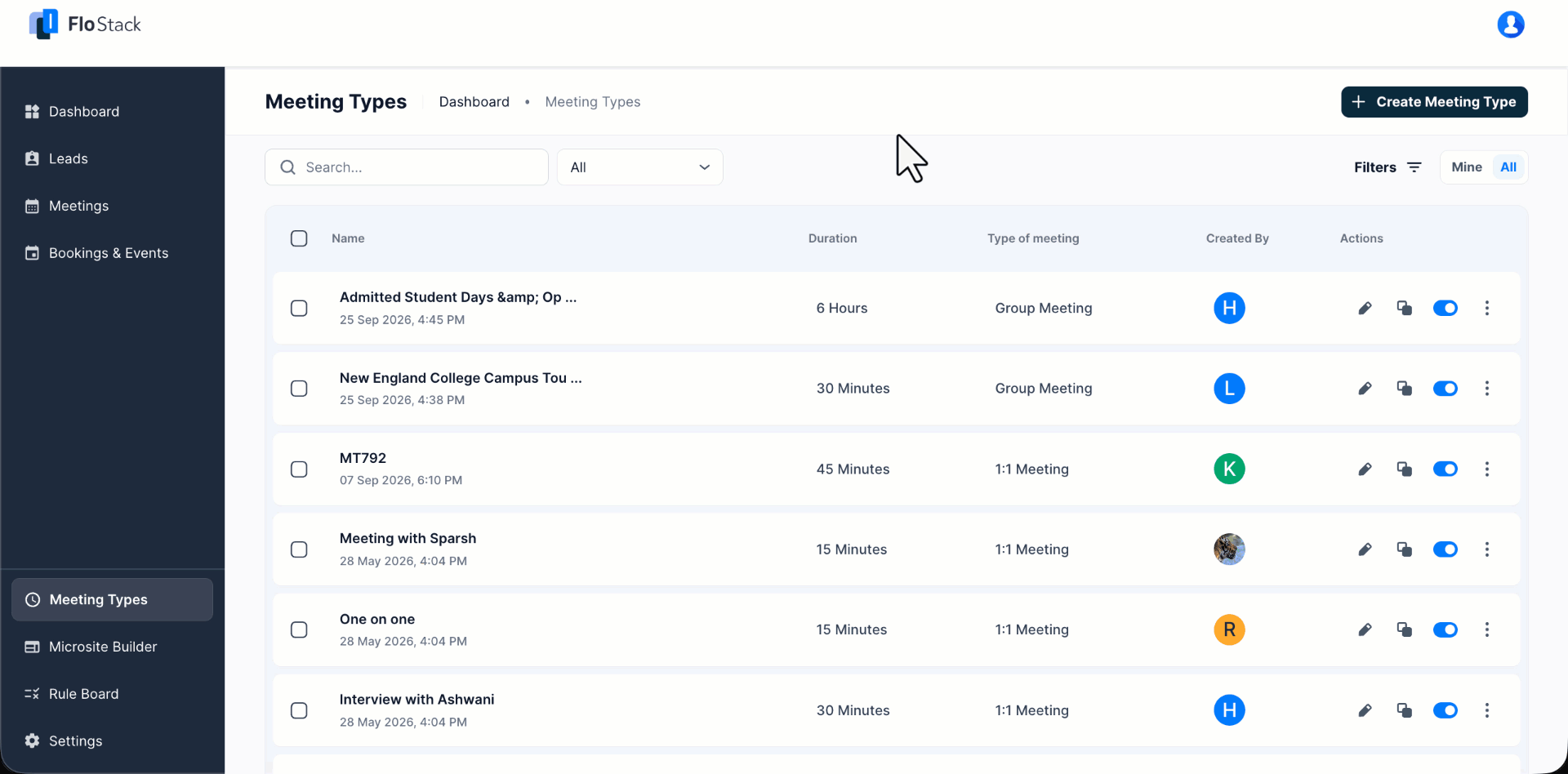 configure meeting types new