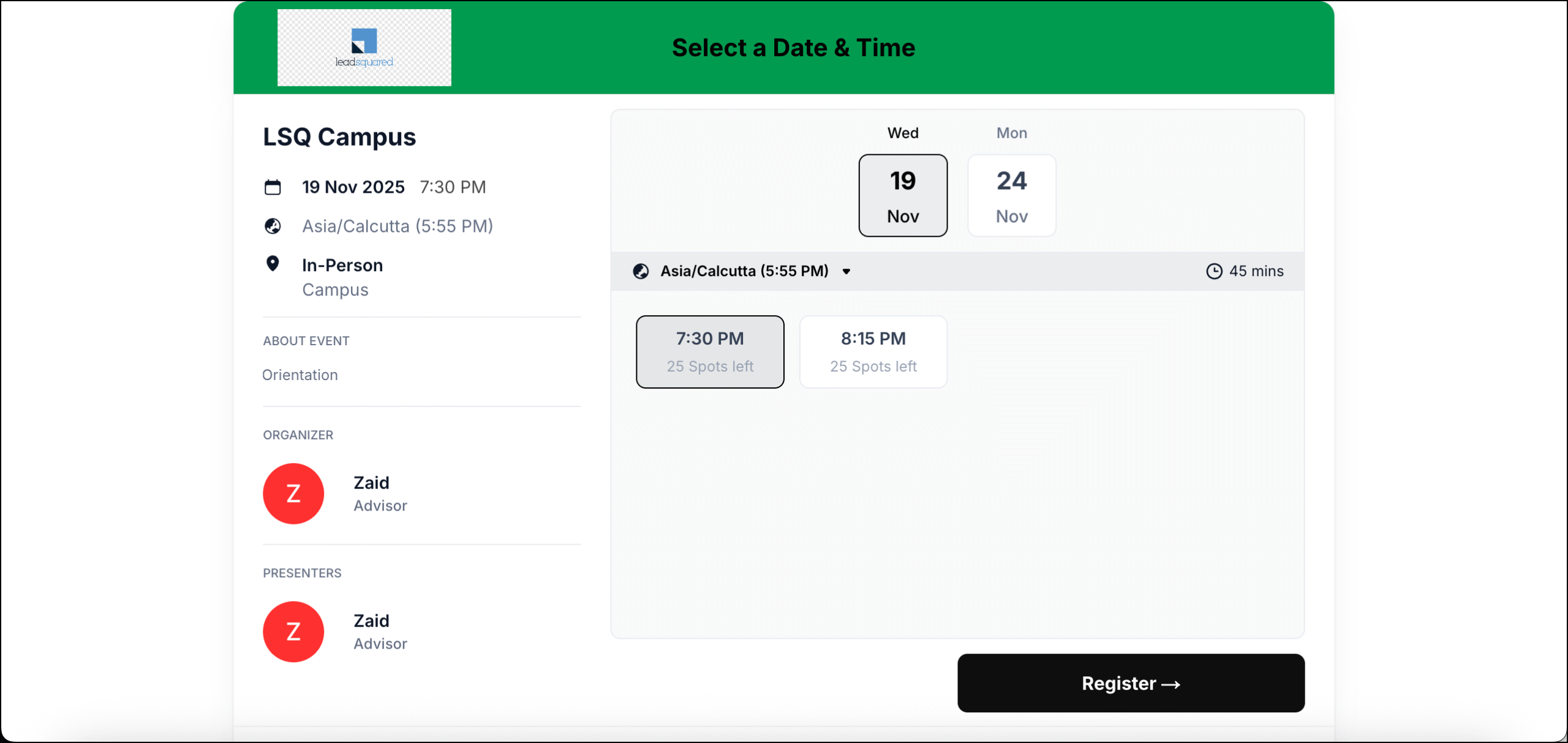 event scheduler preview