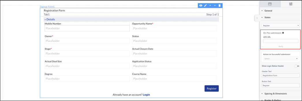 portals uds pre submission validation