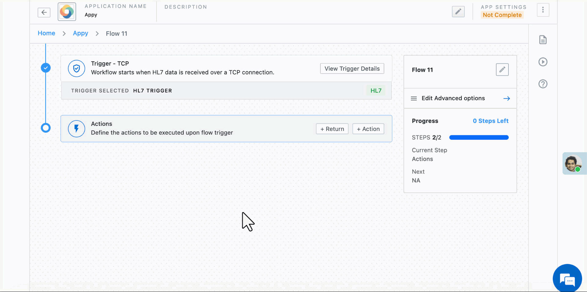 configure tcp action