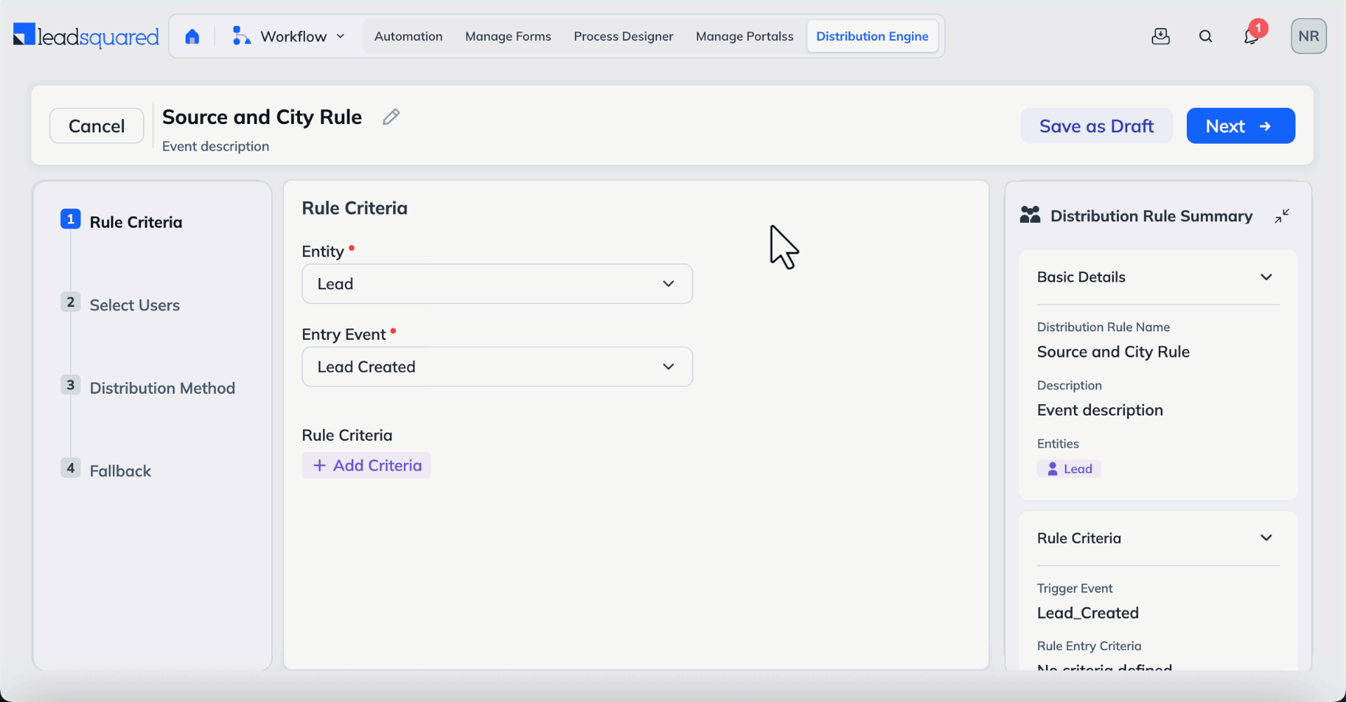 create rule criteria 