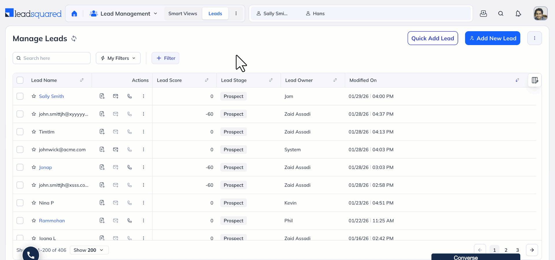 navigating to the vCard