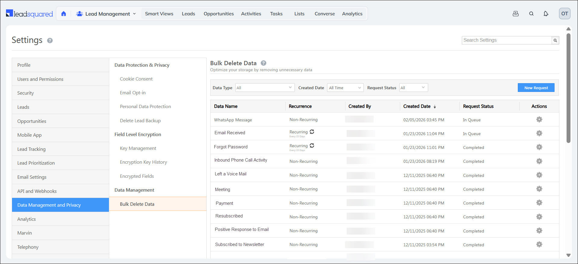 Leadsquared - Bulk Delete Data