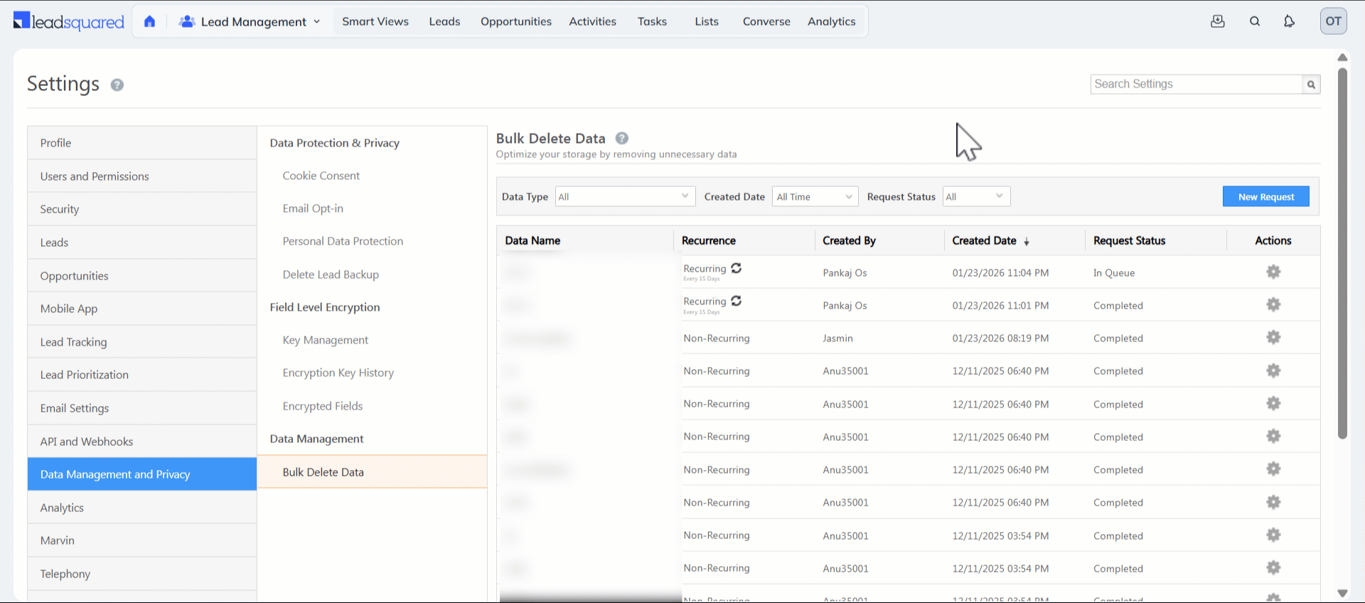 Leadsquared - Bulk Delete Data