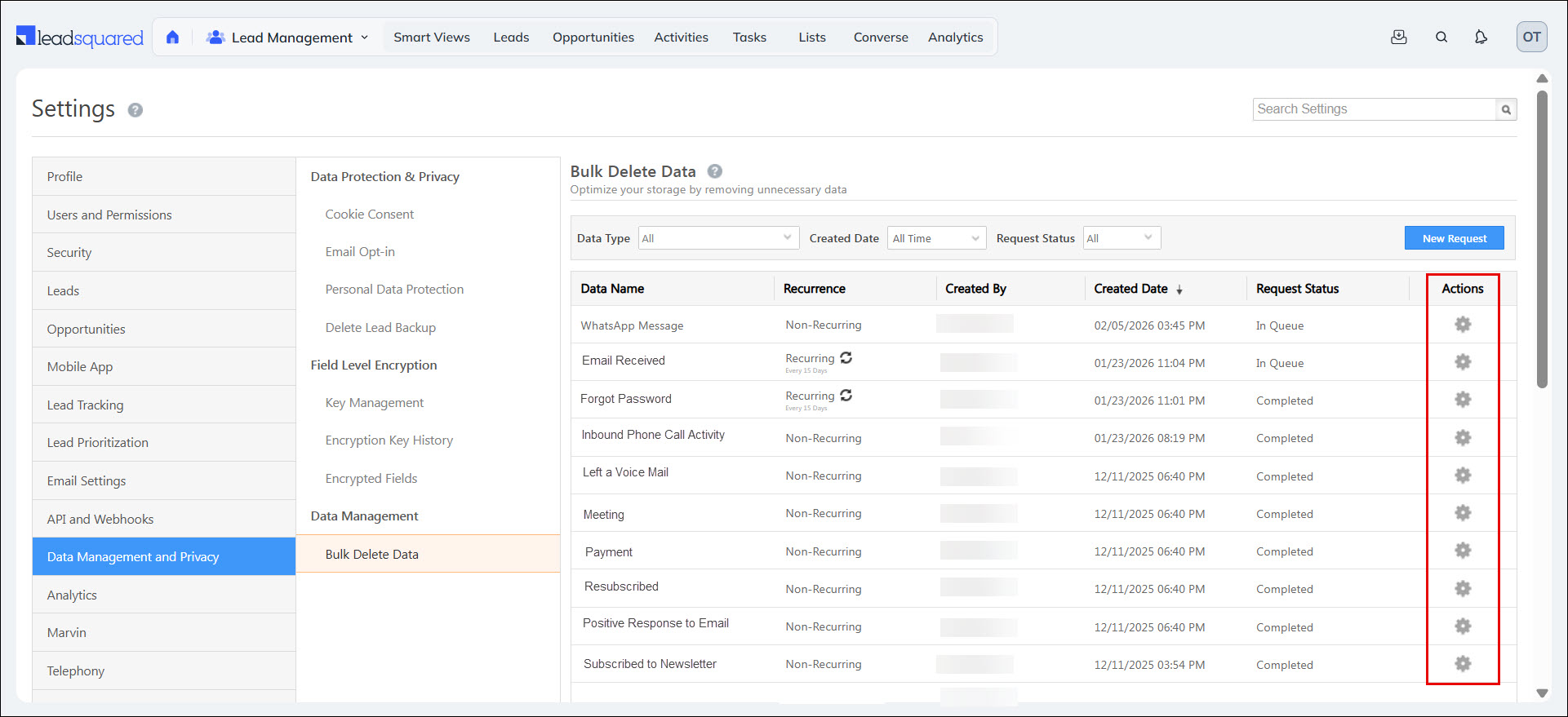 Leadsquared - Bulk Delete Data