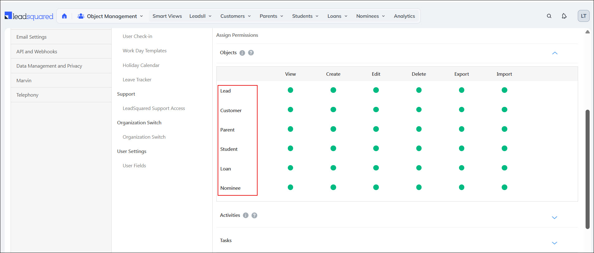 Leadsquared - Permission Template