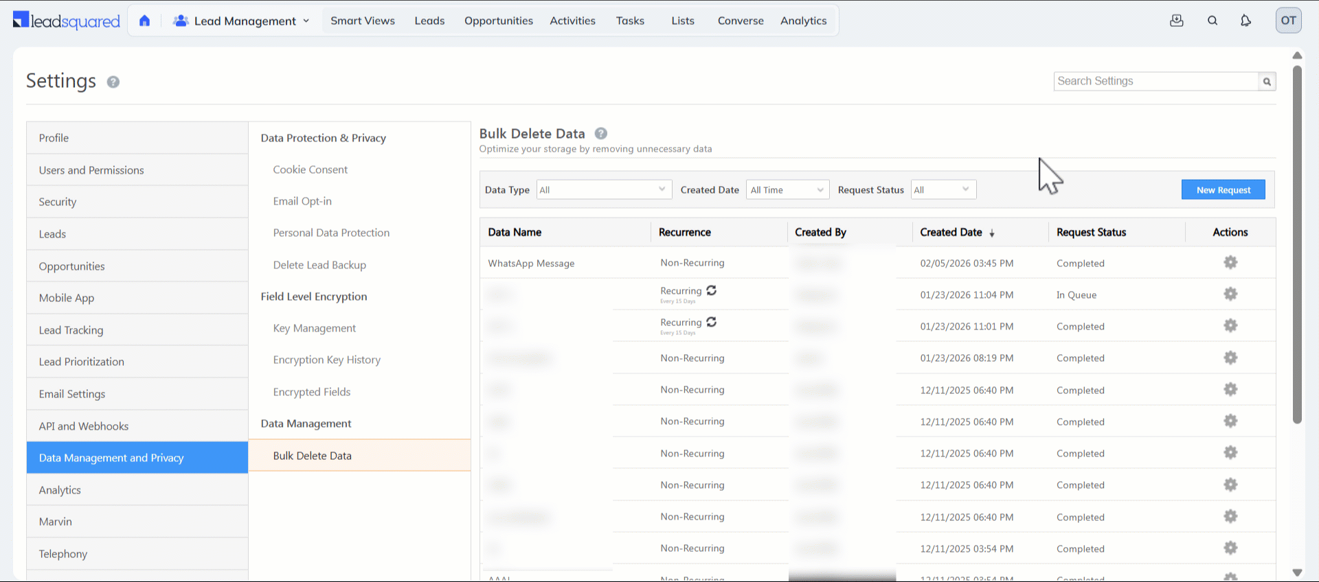 Leadsquared - Bulk Delete Data