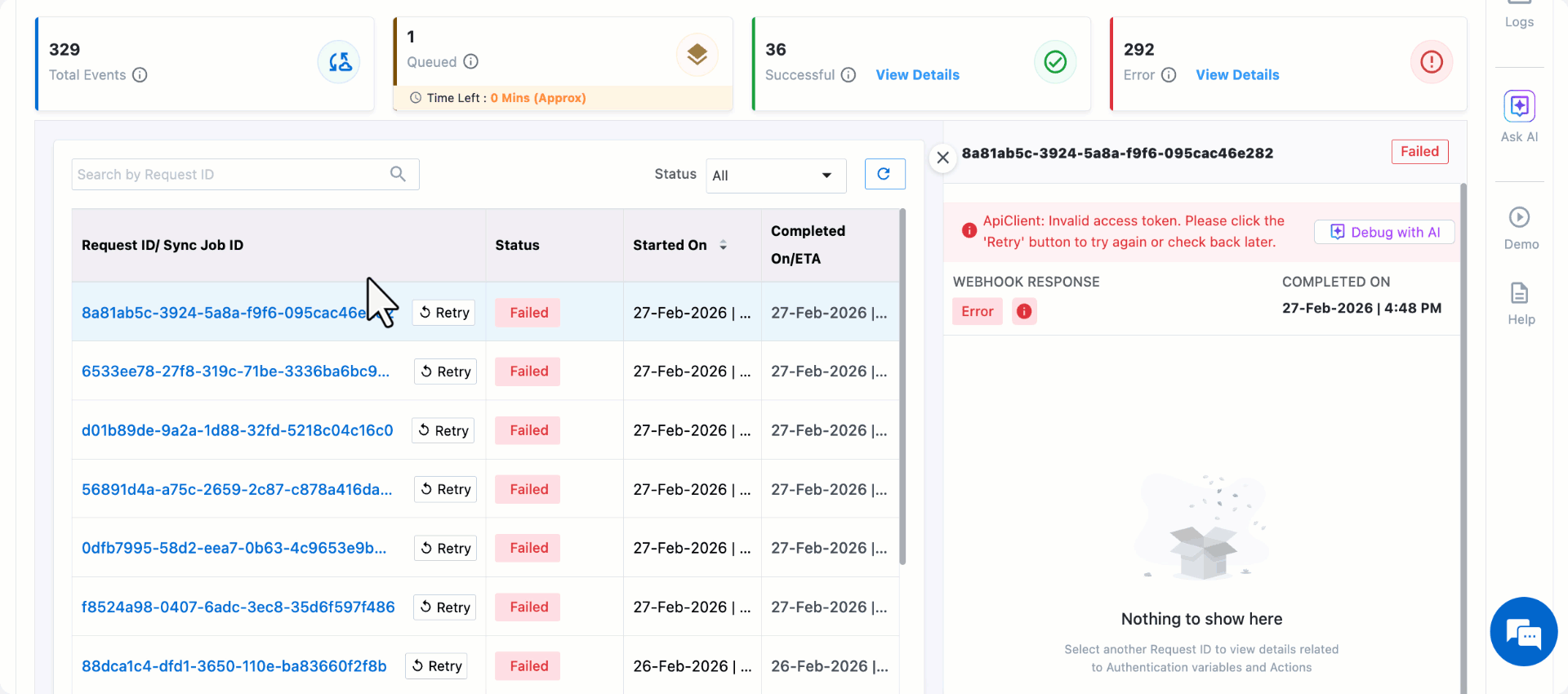 debugging logs with uds integration assistant