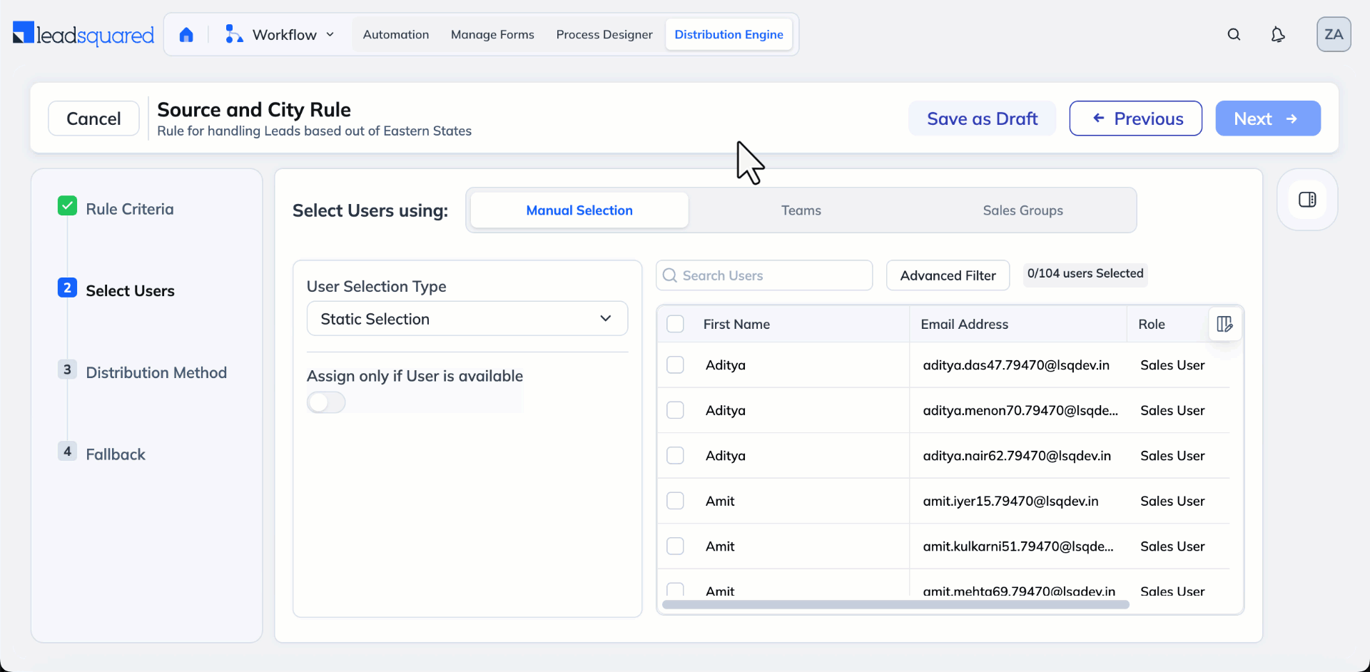 Dynamic selection of users