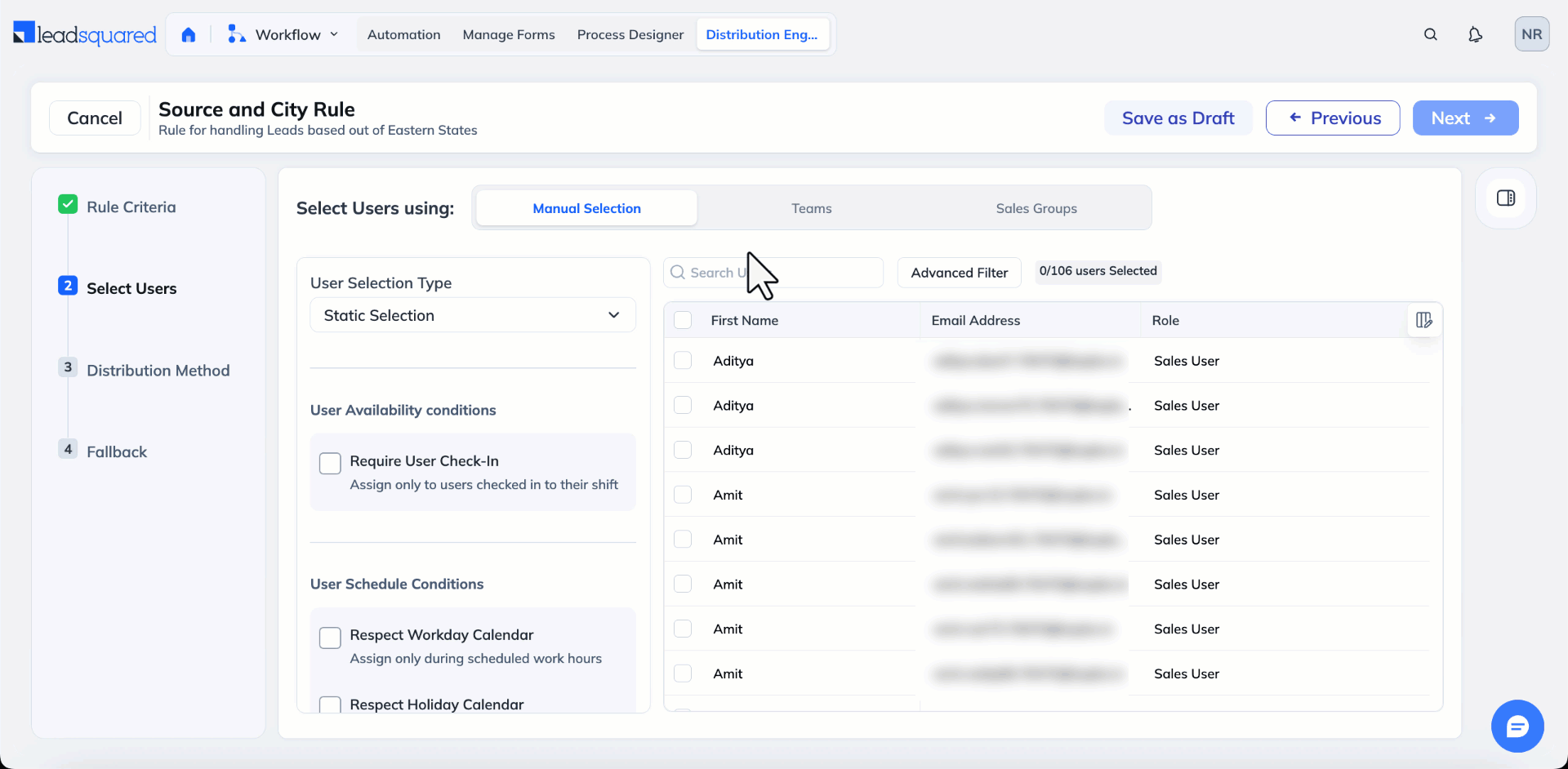 Dynamic user selection