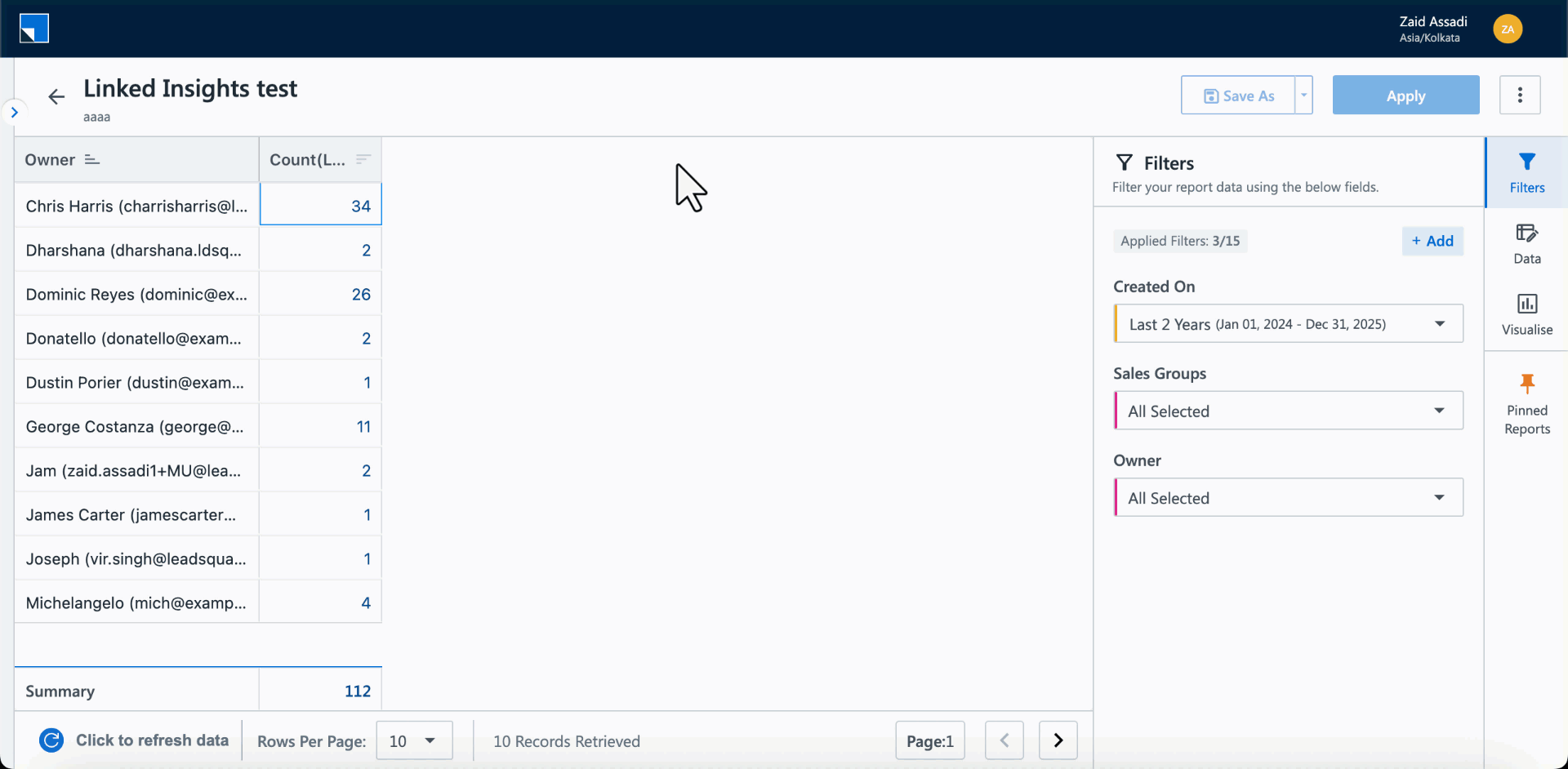 Linked insight preview