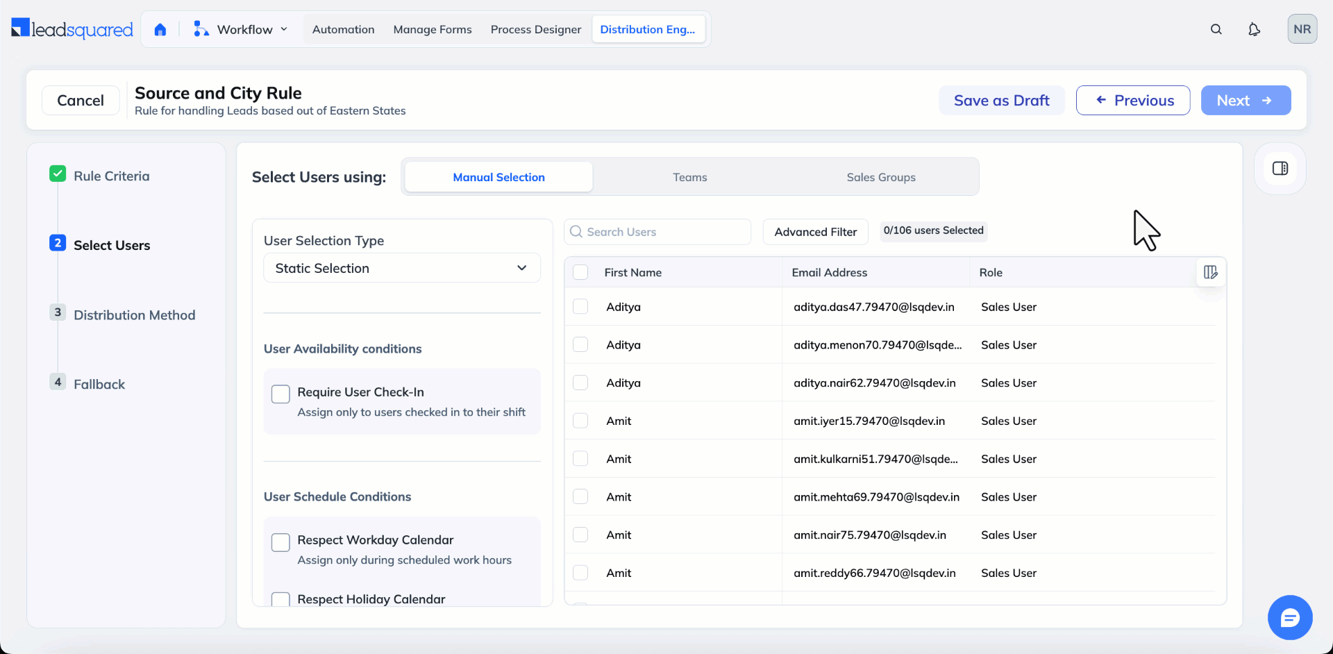 advance filter for user selection