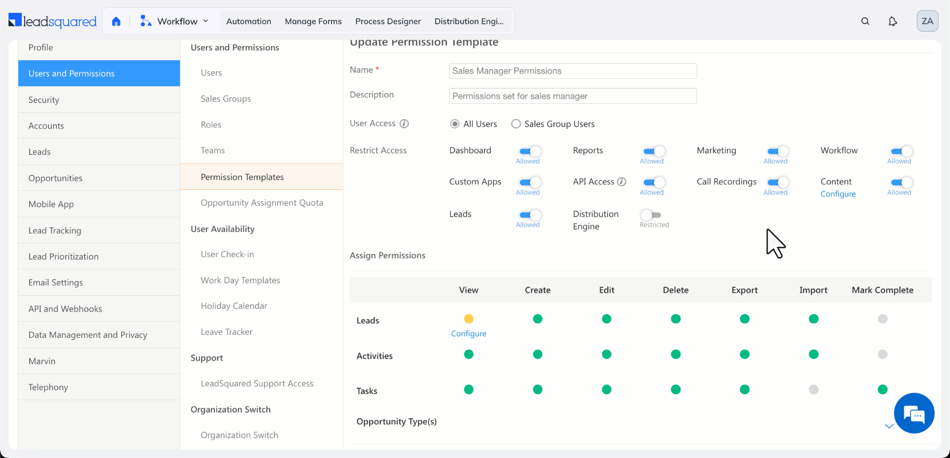 permission templates for distribution engine