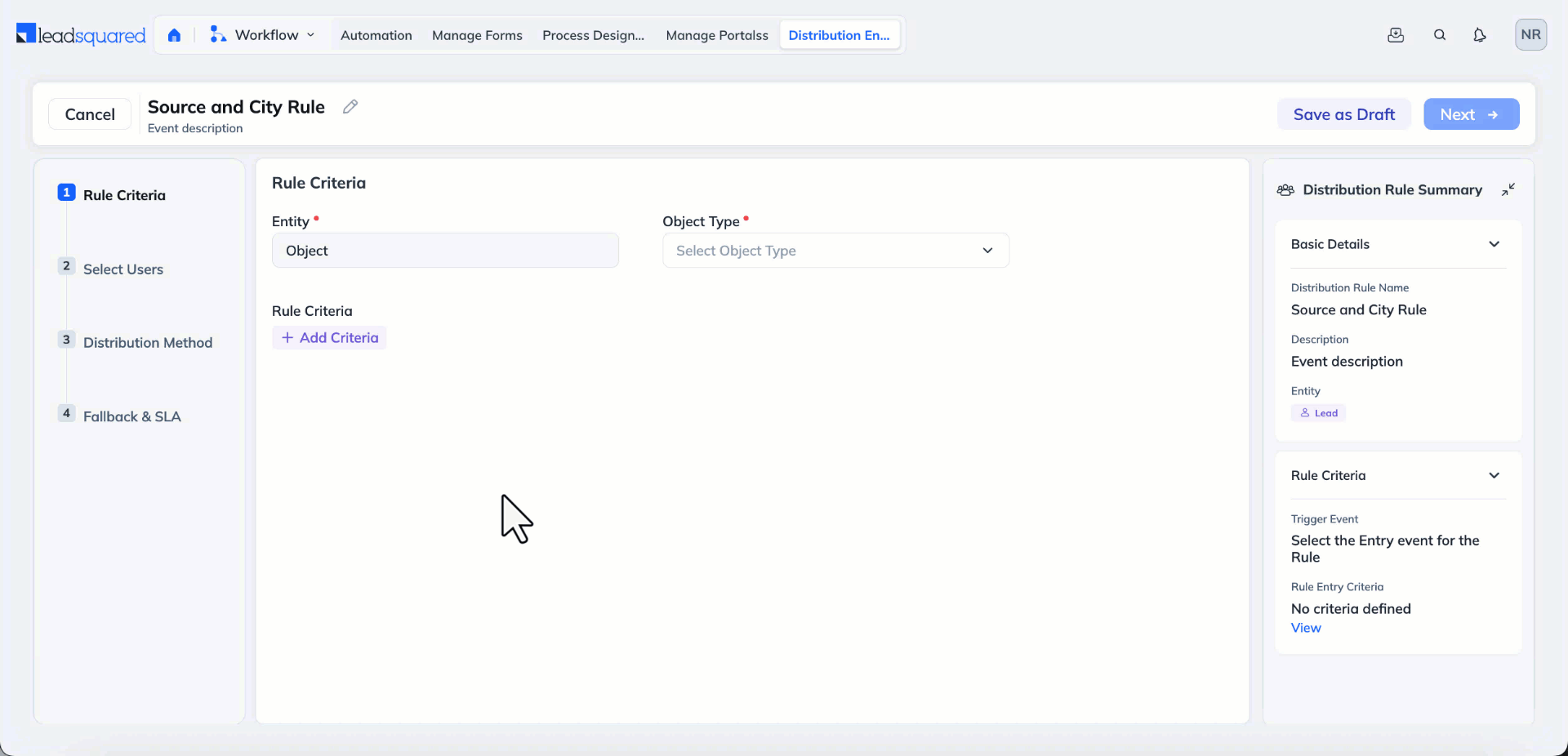 configure rule criteria